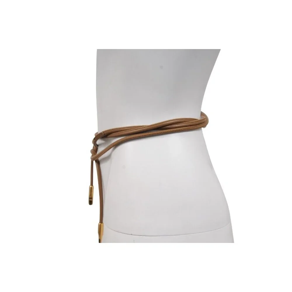 Salvatore Ferragamo Womens Brown Leather Rope String Waist Belt Gold Hardware